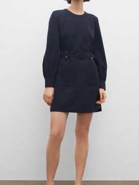 Club Monaco Navy Long-Sleeve Belted Mini Dress